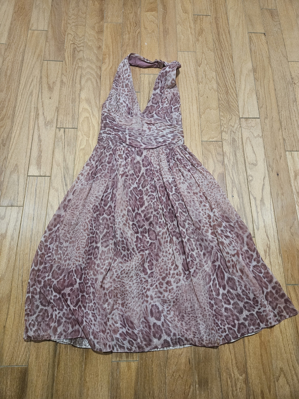 Phoebe Sleeveless Halter Animal Print Knee Length Dress in Mauve Leopard Print